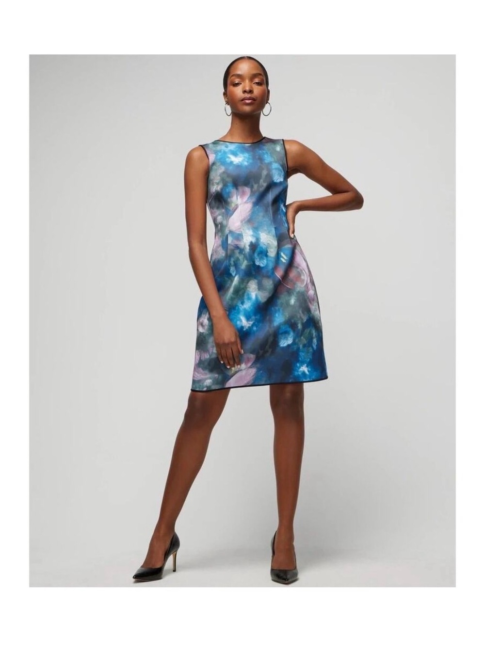 White House black market sale Sleeveless Blue Floral-Print Shift Dress